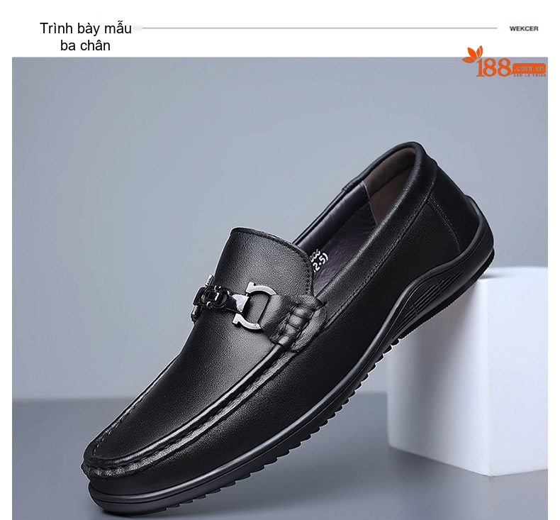 Giày Lười Nam Da Mềm Chiều Cao Đế Khoảng 2cm Màu Đen chi tiết 10