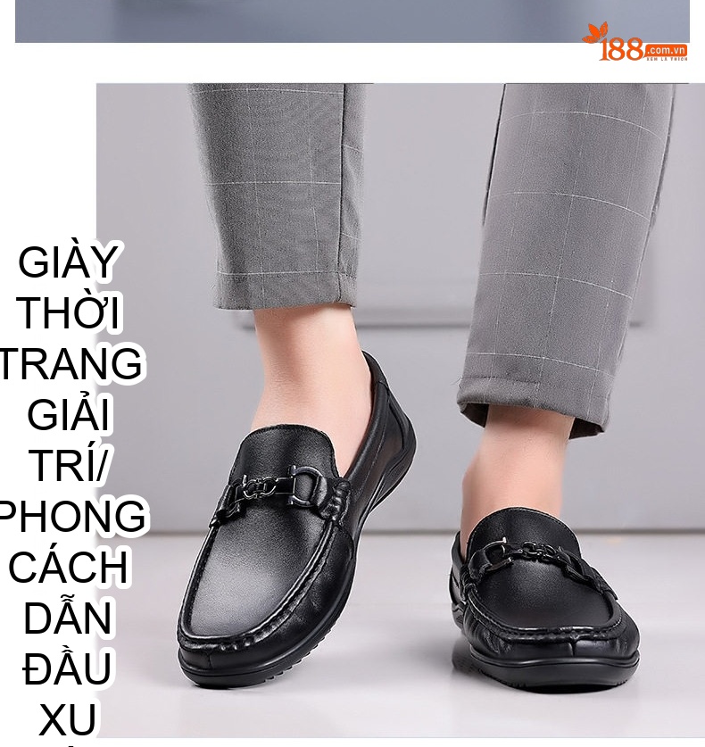 Giày Lười Nam Da Mềm Chiều Cao Đế Khoảng 2cm Màu Đen chi tiết 11