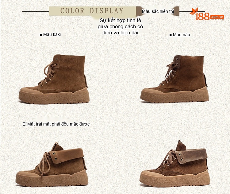 Boot Nữ Da Bò Cổ Lật Kiểu Anh Quốc Chiều Cao Đế Khoảng 4cm Màu Nâu chi tiết 2