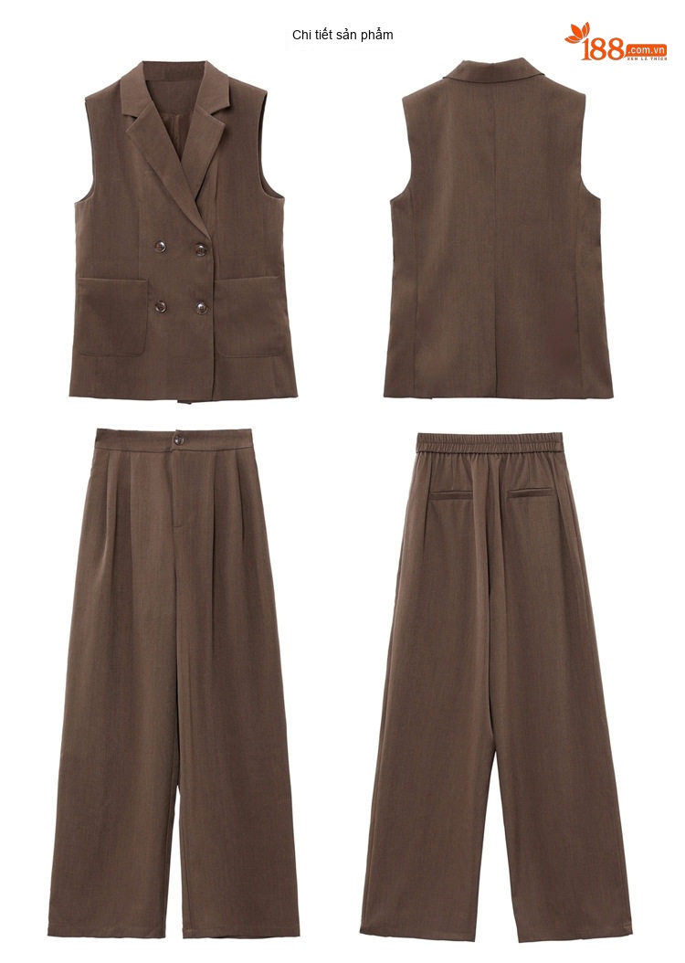 Bộ Vest Nữ Công Sở Áo Gile Quần Ống Rộng Thời Trang Màu Đen, Nâu chi tiết 34
