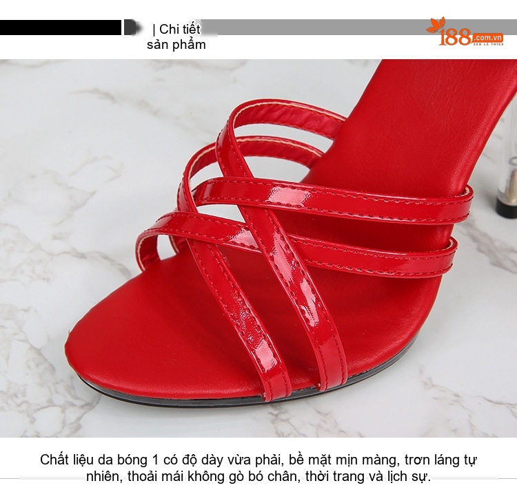 Giày Sandal Cao Gót Nữ Quai Ngang Đính Đá Gót Cao 11cm Da Bóng Màu Đen, Trắng, Vàng, Đỏ... chi tiết 3