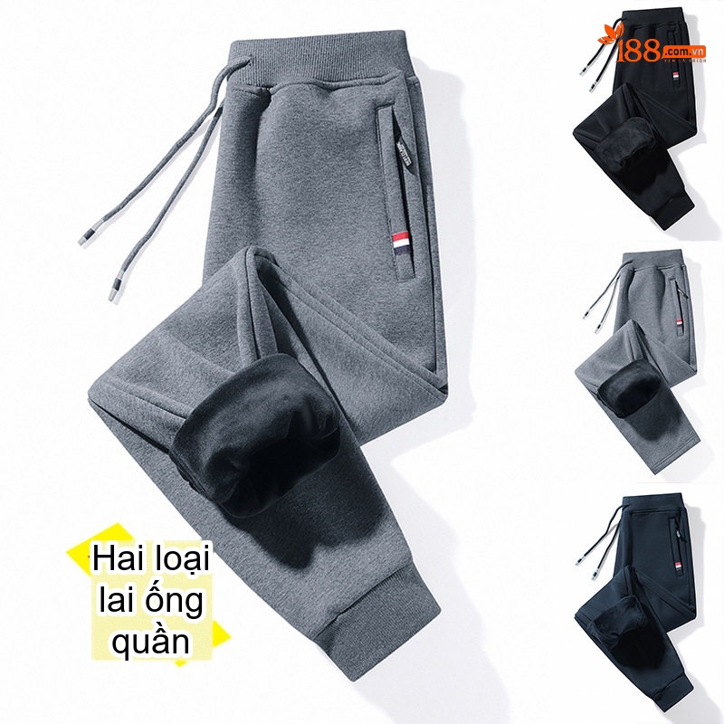 Quần dài nam ống bo dáng rộng lót lông thể thao thu đông