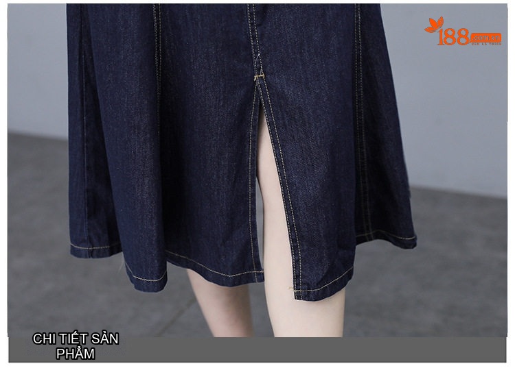 Váy Dài Tay Nữ Denim dáng chữ A Cổ Điển Thanh Lịch chi tiết 19