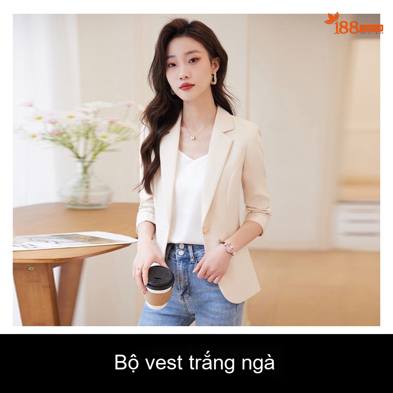 Áo Vest Blazer Nữ Ngắn Tay Lỡ Màu Trắng Kem, Đen, Kaki, Nâu Cà Phê