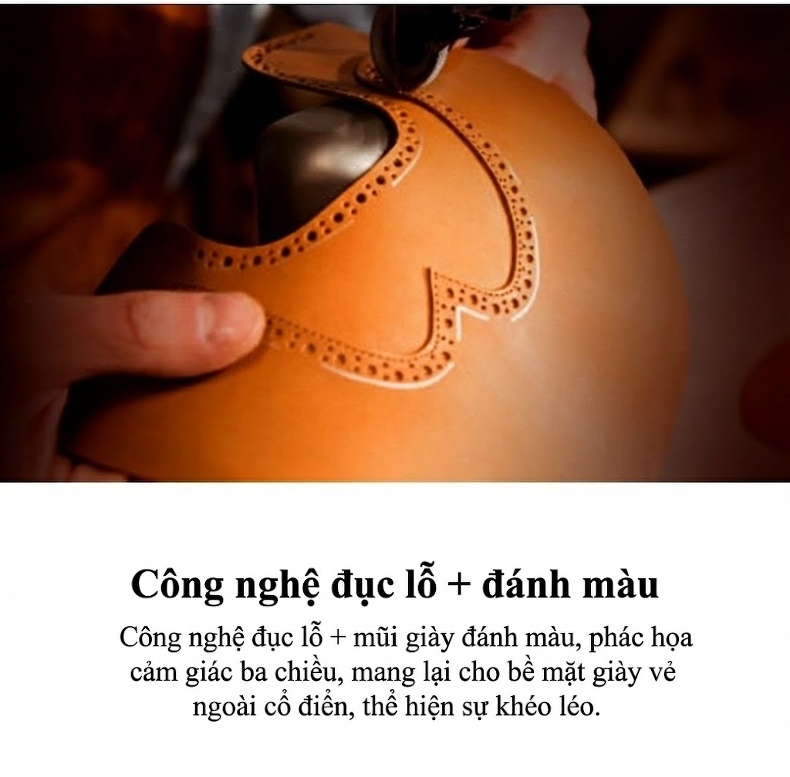 Giày Tây Brogue Nam Da Bóng Đế Dày Chiều Cao Đế 4cm Màu Đen, Nâu chi tiết 5