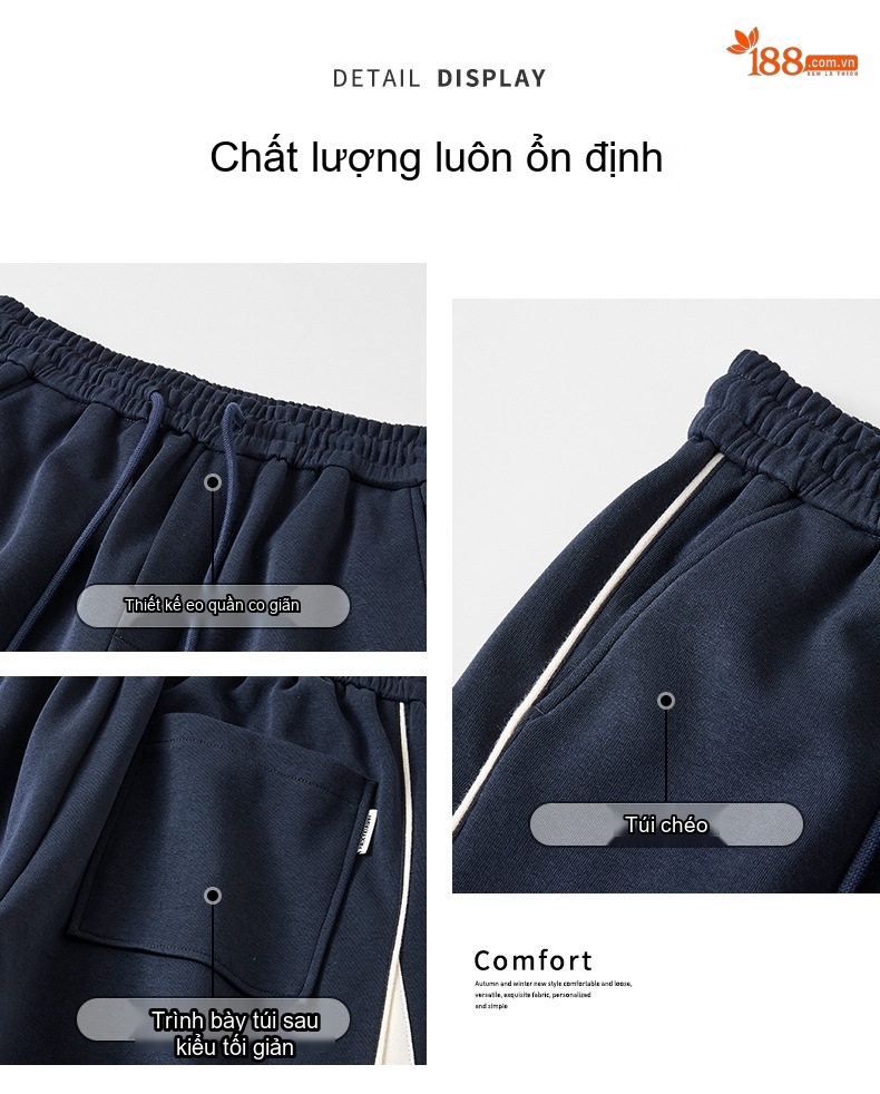 Quần thể thao dáng suông nam thu đông sọc bên hông chi tiết 3