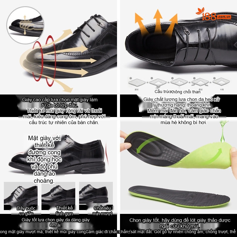 Giày Tây Brogue Nam Da Bóng Chiều Cao Đế Khoảng 3cm Màu Đen, Nâu