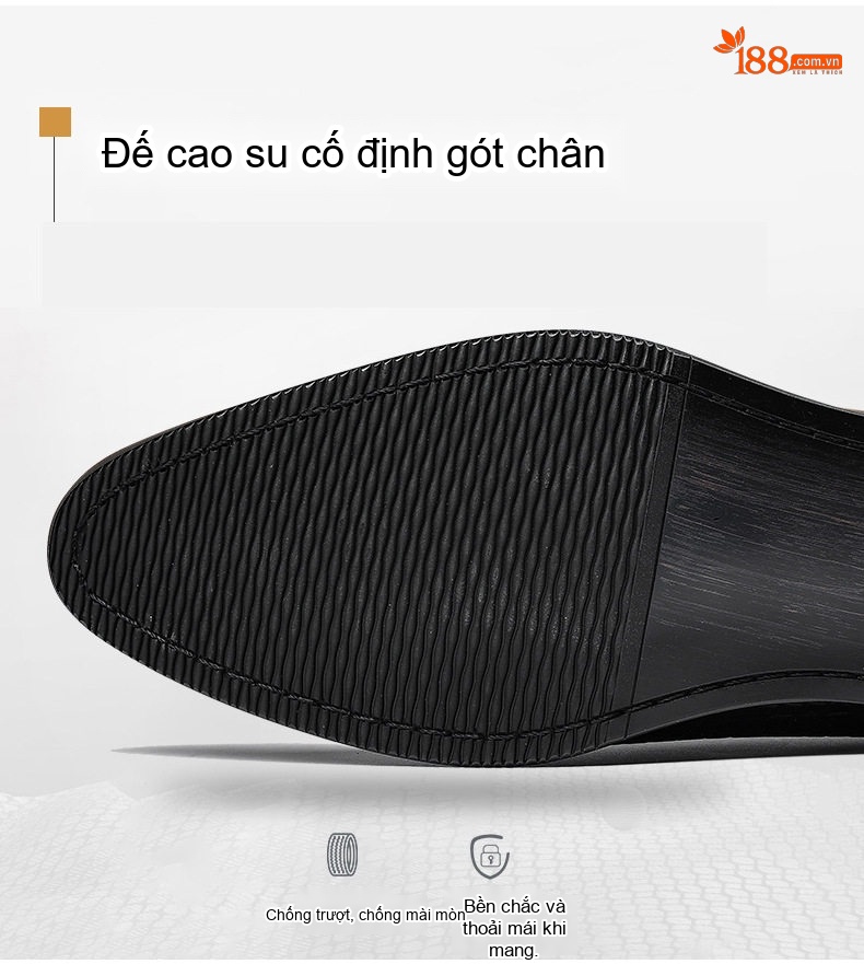 Giày Tây Buộc Dây Nam Da Dập Vân Chiều Cao Đế Khoảng 3cm Màu Đen, Nâu chi tiết 4