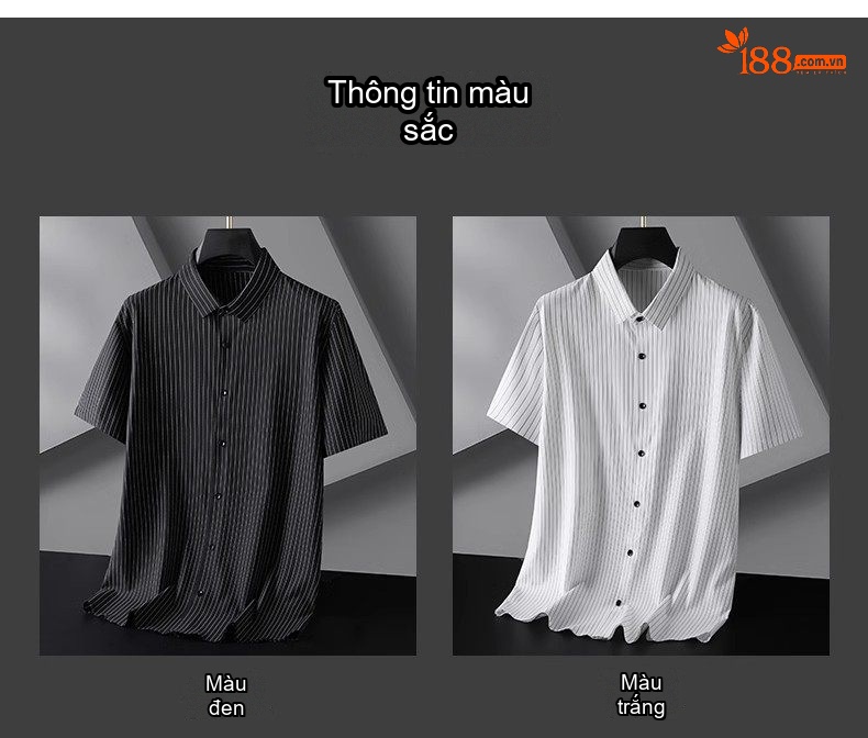 Áo Sơ Mi Tay Ngắn Nam Kẻ Sọc Cổ Trụ Form Rộng Chống Nhăn Màu Trắng, Đen chi tiết 11