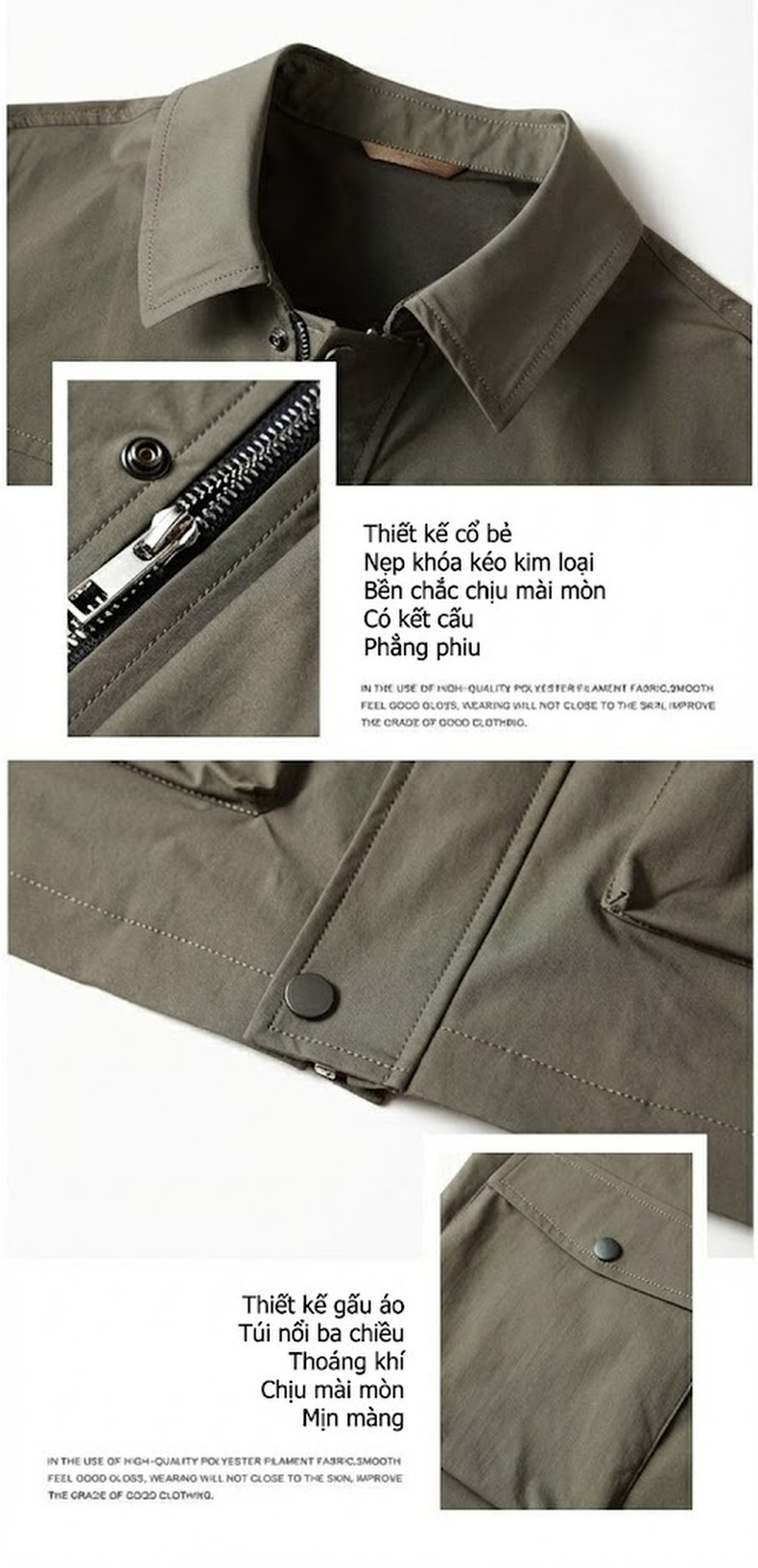 Áo Khoác Nam Cổ Bẻ Phong Cách Hunting Dáng Suông Màu Đen, Xanh Olive chi tiết 6