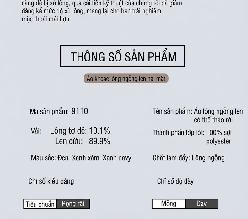 Áo Khoác Nam Trung Niên Cổ Bẻ Lông Vũ Lót Trong Tháo Rời Được Chất Liệu Lông Cừu Màu Xám, Xanh Navy chi tiết 12