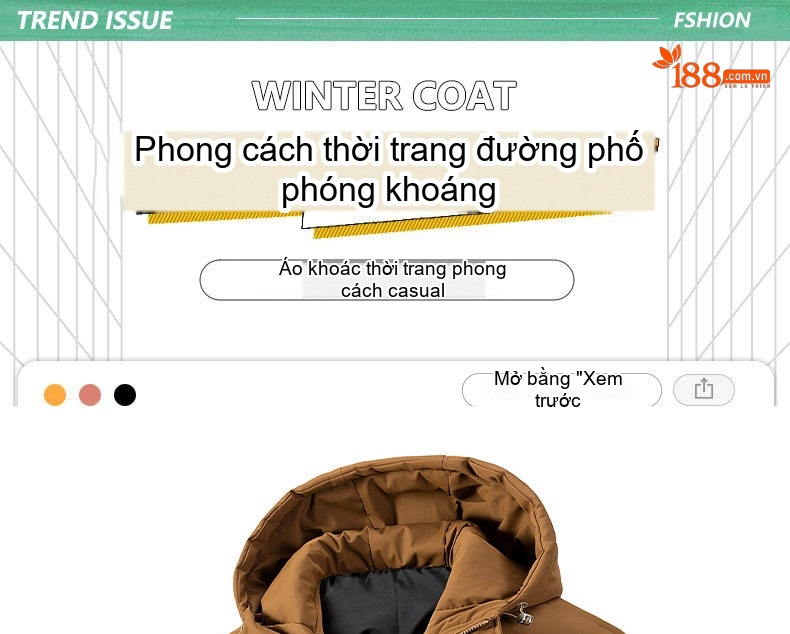 Áo Khoác Cotton Nam Nữ Mũ Trùm Đầu Dáng Rộng Mùa Đông Màu Xám, Xanh Lá, Đen, Trắng chi tiết 1
