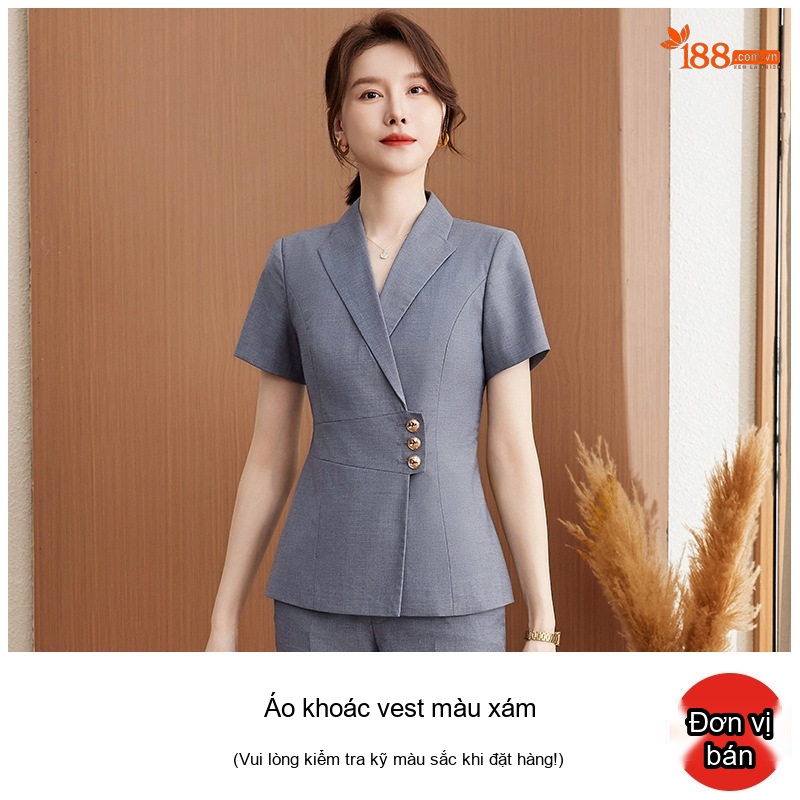 Bộ Vest Công Sở Nữ Tay Ngắn Áo Khoác Chân Váy Màu Đen, Xám, Xanh Navy