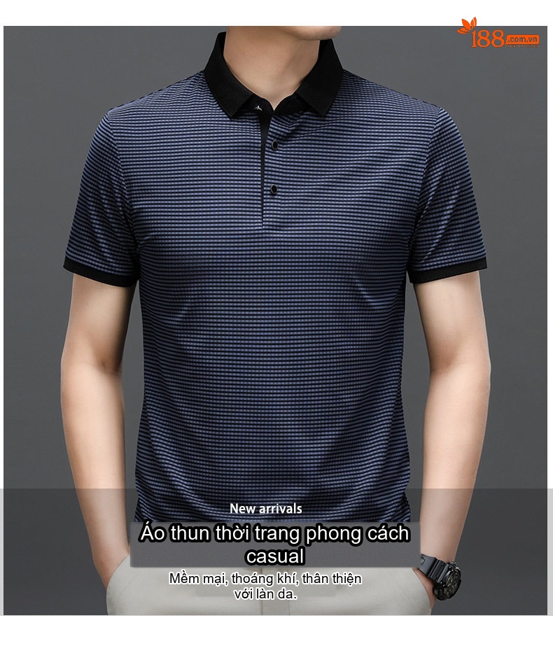 Áo Polo Nam Tay Ngắn Họa Tiết Kẻ Sọc Phong Cách Hàn Quốc Màu Đỏ Đô, Xanh Rêu, Xanh Navy, Xanh... chi tiết 1