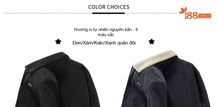 Áo Khoác Cotton Nam Lót Lông Cổ Lông Cừu Form Rộng Màu Nâu, Đen, Xám chi tiết 6