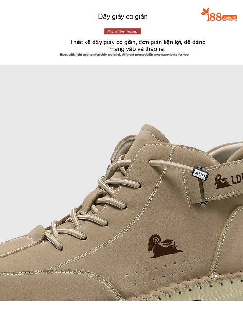 Giày Martin Cổ Cao Nam Khâu Tay Thủ Công Phong Cách Casual Chiều Cao Đế Khoảng 3cm Màu Be, Đen, Xám chi tiết 8