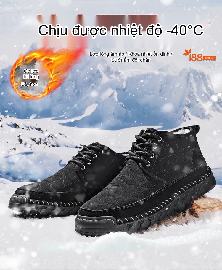 Giày Boot Nam Cổ Cao Vải Dệt Lót Lông Chiều Cao Đế Khoảng 3cm Màu Đen, Xám, Xanh... chi tiết 1