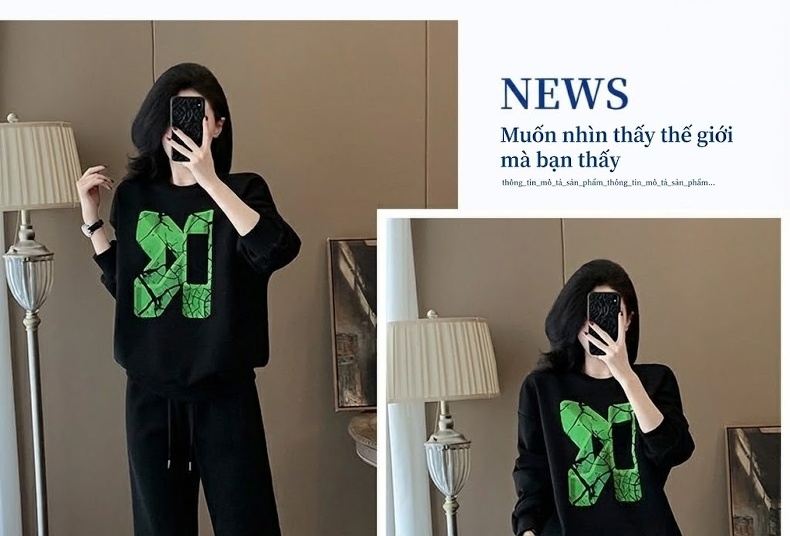 Bộ Đồ Nữ Áo Hoodie và Quần Dài Dáng Rộng Lót Lông Dày Dặn Phong Cách Hàn Quốc Màu Đen chi tiết 9