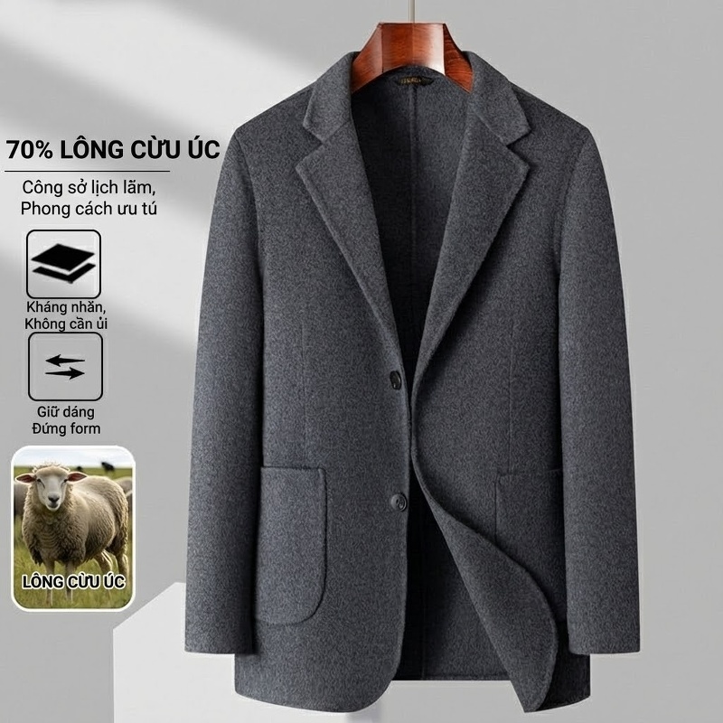 Áo Vest Nam Len Cừu Hai Mặt Phong Cách Doanh Nhân Màu Xám, Nâu, Đen