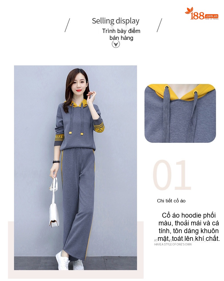 Bộ đồ thể thao nữ thu đông dáng rộng quần ống rộng phong cách thời trang chi tiết 5