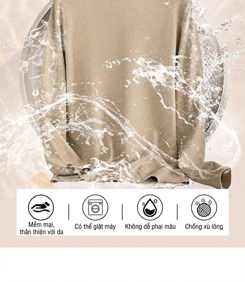 Áo Len Cổ Lọ Nam Dệt Kim Giữ Ấm Dày Dặn Màu Xanh Lam, Xanh Navy, Đỏ Rượu Vang, Kem... chi tiết 6