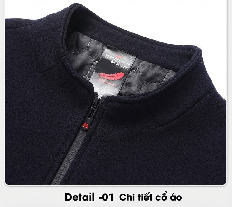 Áo Khoác Nam Cổ Trụ Lót Lông Cừu Mùa Thu Đông Màu Đen, Xanh Navy, Xám chi tiết 22