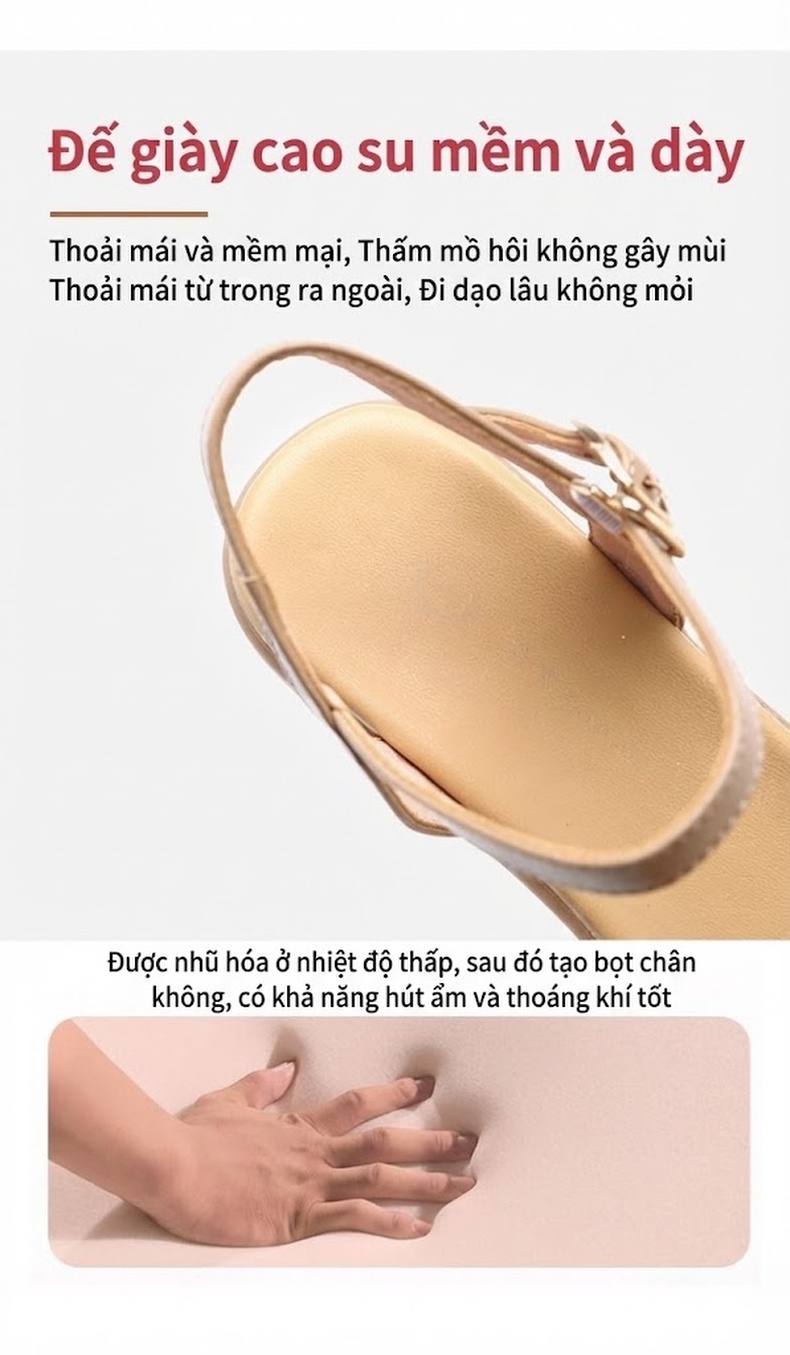 Dép Sandal Nữ Quai Ngang Da Bò Đế Cao 5cm - 6cm Màu Đen, Kem chi tiết 35