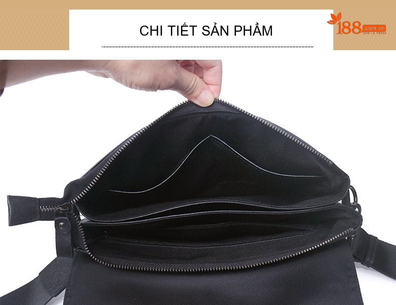 Túi Đeo Vai Nam Da Bò Phong Bì Thời Trang Công Sở Ipad Mỏng Nhẹ Màu Đen chi tiết 14