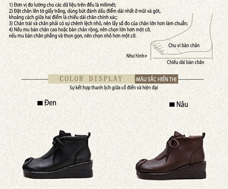 Boot Nữ Da Bò Cổ Ngắn Đế Xuồng Chiều Cao Đế Khoảng 4cm Màu Đen, Nâu chi tiết 3
