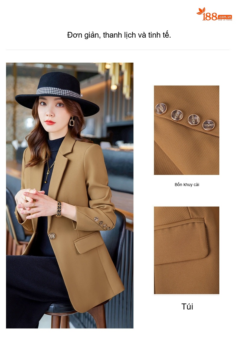 Áo Khoác Vest Nữ Dáng Rộng Phong Cách Thời Trang Thanh Lịch Màu Đen, Nâu chi tiết 7