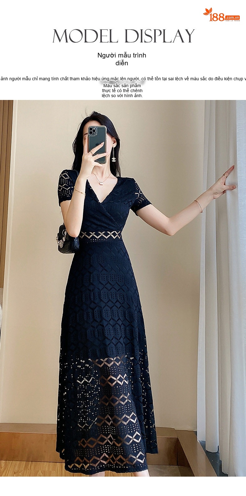 Váy Ren Nữ Dáng Dài Thanh Lịch Màu Đen chi tiết 8