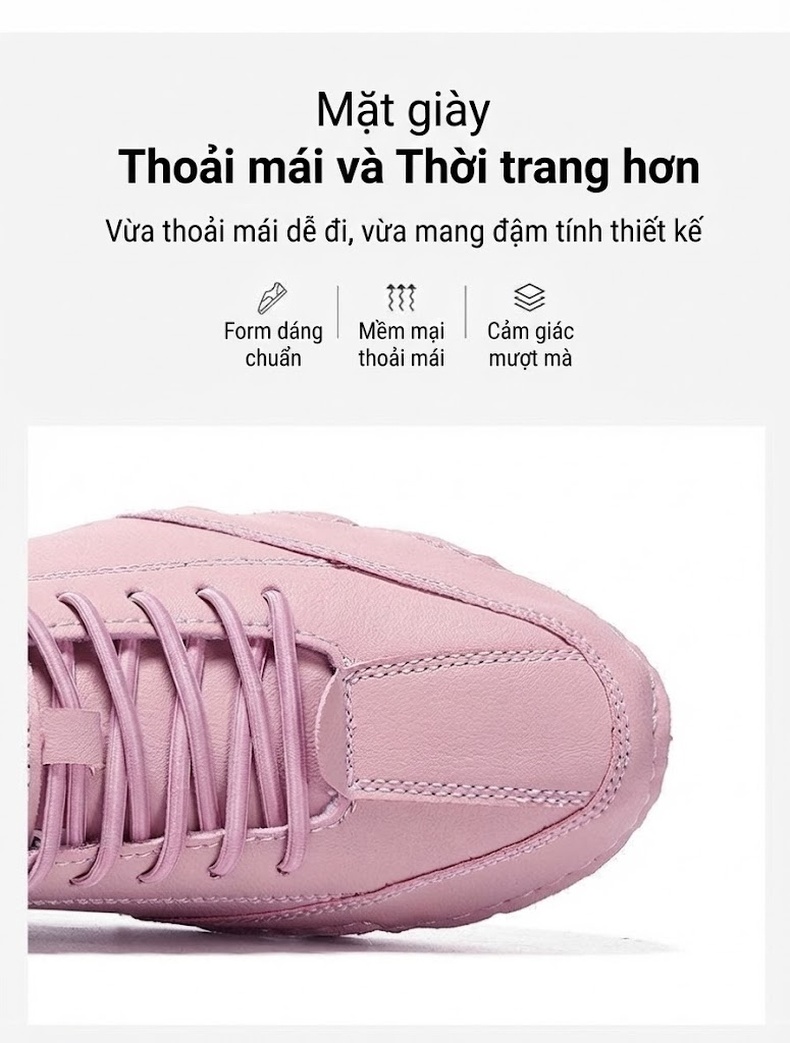 Giày Thể Thao Buộc Dây Nam/Nữ Da Mờ Chiều Cao Đế Khoảng 2cm Màu Trắng, Hồng, Xanh Dương, Xanh Lá... chi tiết 6