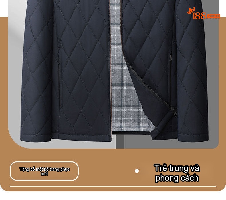 Áo Khoác Bông Nam Có Mũ Trùm Đầu Cotton Lót Lụa Tằm Ngắn Tay Giữ Ấm Màu Đen, Xanh Navy chi tiết 1