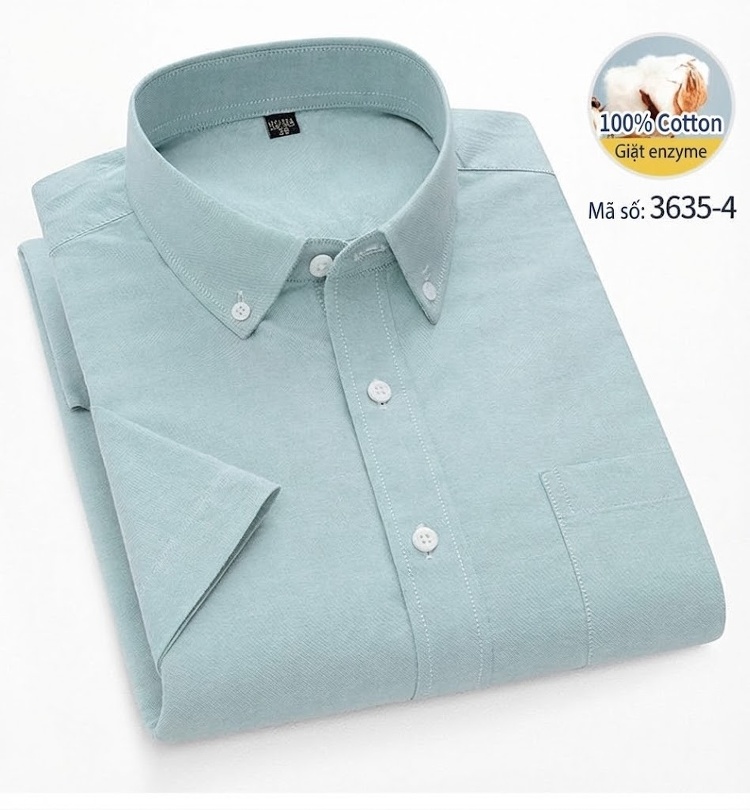 Áo Sơ Mi Tay Ngắn Nam Cotton Oxford Màu Trắng, Xanh Dương, Xanh Mint, Hồng... chi tiết 33