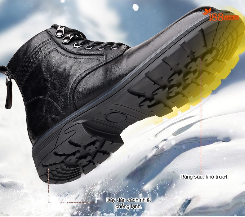 Boot Martin Nam Cao Cổ Da Bóng Chiều Cao Đế Khoảng 3cm Màu Đen, Nâu chi tiết 7