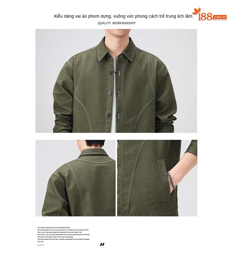 Áo Khoác Nam Tay Dài Vải Canvas Thiết Kế Retro Phối Màu Phong Cách Mỹ Màu Xanh Olive, Xanh Navy chi tiết 2