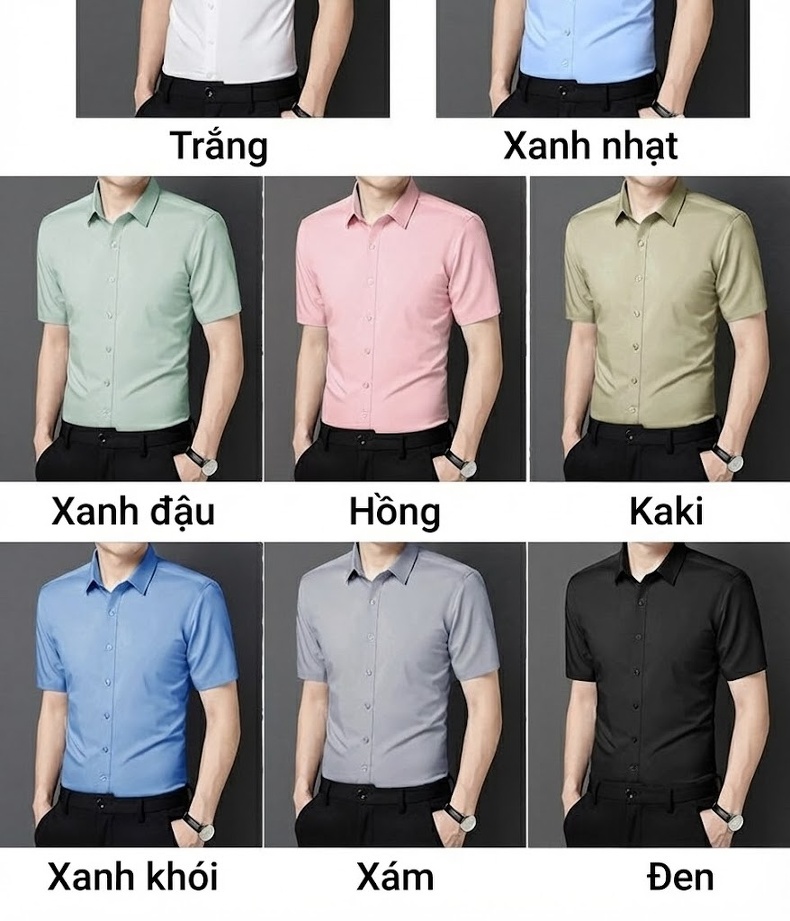 Áo Sơ Mi Nam Tay Ngắn Cotton Chống Nhăn Cao Cấp Màu Trắng, Xanh, Xám, Hồng chi tiết 15