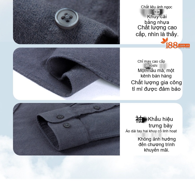 Áo Sơ Mi Tay Dài Nam Cotton Oxford Dáng Ôm Màu Trắng, Xanh Dương, Xám, Xanh Lá... chi tiết 19