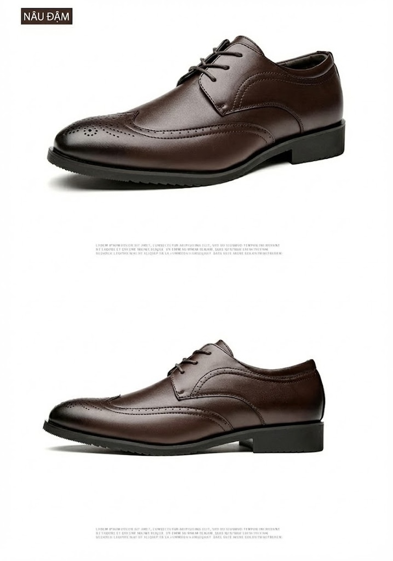 Giày Tây Buộc Dây Nam Da Bóng Brogue Chiều Cao Đế Khoảng 3cm Màu Đen, Nâu chi tiết 19