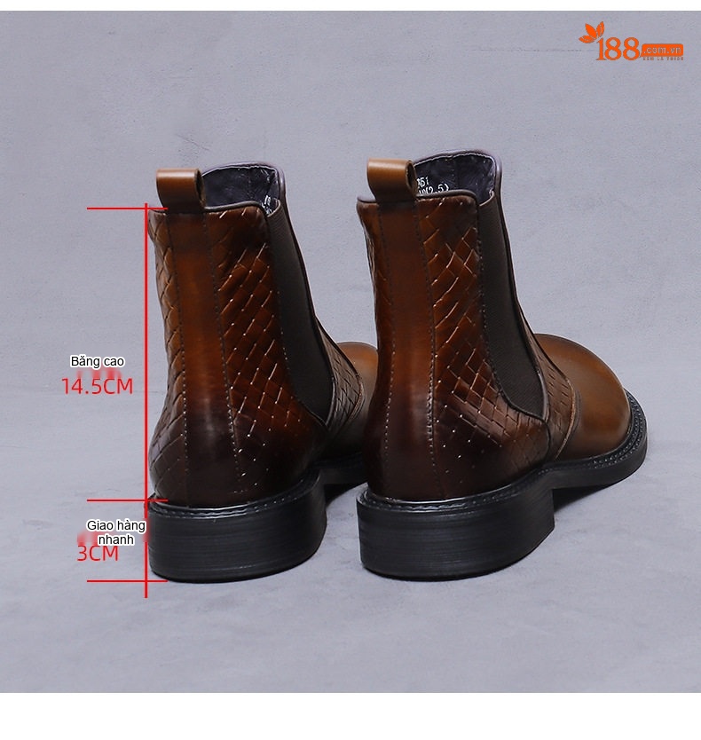Giày Chelsea Boot Nam Da Bò Dập Vân Chiều Cao Đế Khoảng 3cm Màu Đen, Nâu chi tiết 18