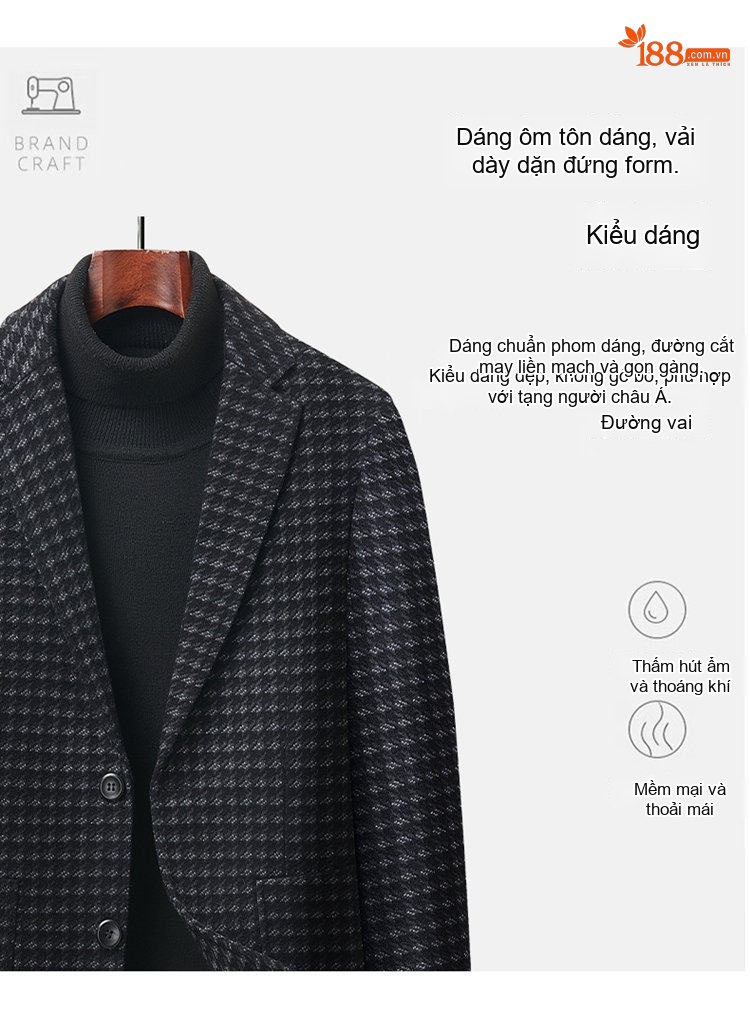 Áo Blazer Nam Họa Tiết Houndstooth Phong Cách Doanh Nhân Màu Xám, Nâu chi tiết 4