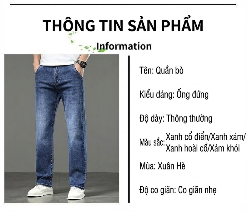 Quần Jeans Dáng Suông Nam Ống Đứng Lớn Tuổi Trung Niên Màu Xanh Dương chi tiết 13