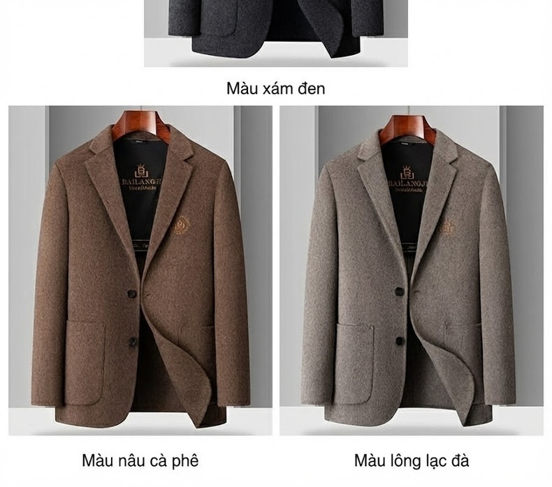 Áo Vest Nam Hai Mặt Dạ Lông Cừu Dáng Ôm Phong Cách Doanh Nhân Màu Nâu, Xám chi tiết 13