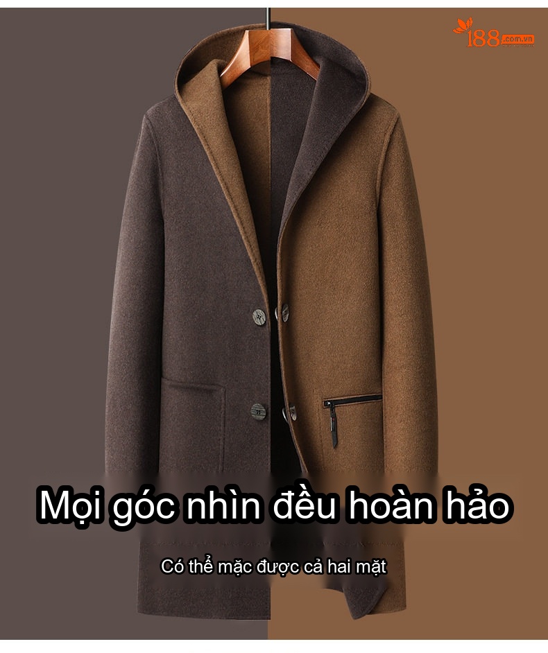 Áo Khoác Dạ Nam Dáng Dài Túi Hộp Lông Cừu Non Hai Mặt Màu Nâu, Xám chi tiết 3