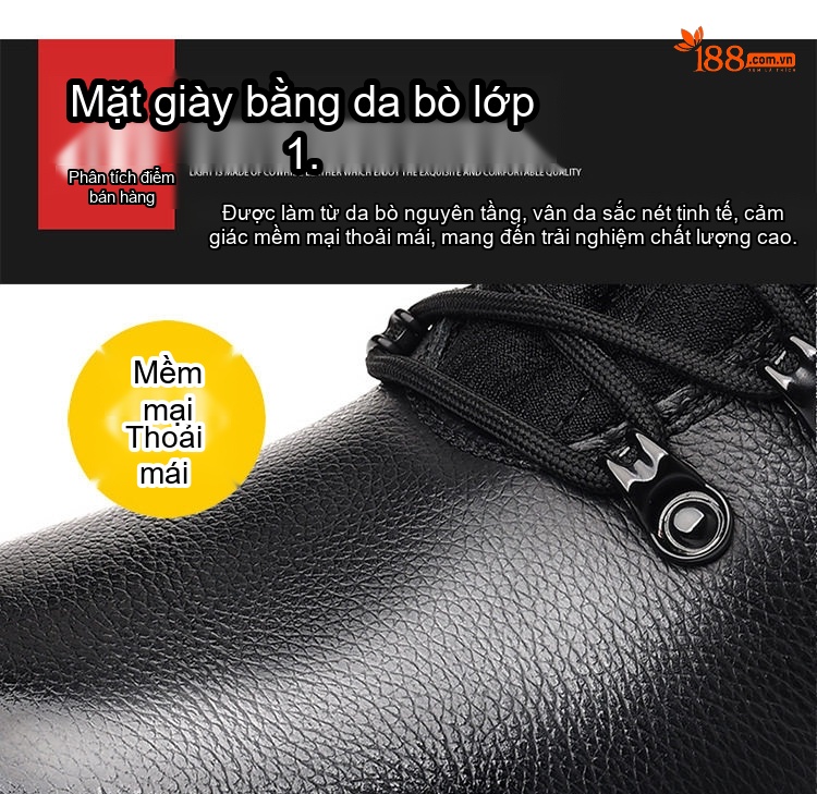 Giày Boot Nam Cao Cổ Da Thật Lót Lông Giữ Ấm Chiều Cao Đế Khoảng 4cm Màu Đen chi tiết 10