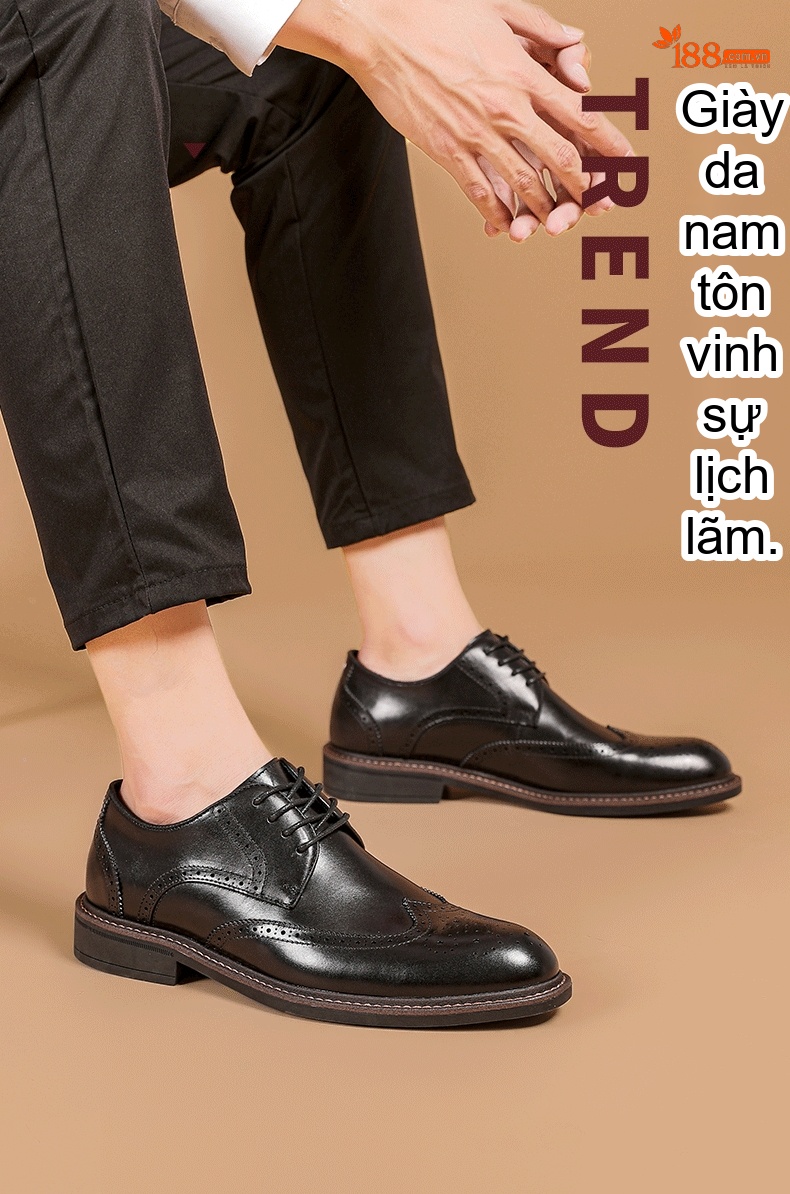 Giày Tây Buộc Dây Nam Da Thật Mũi Brogue Chiều Cao Đế Khoảng 3cm Màu Nâu chi tiết 11