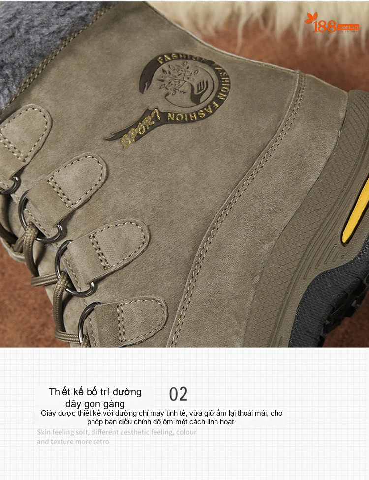 Giày Boot Nam Cổ Cao Da Mờ Lót Lông Chiều Cao Đế Khoảng 3cm Màu Đen, Xám, Xanh Rêu chi tiết 8