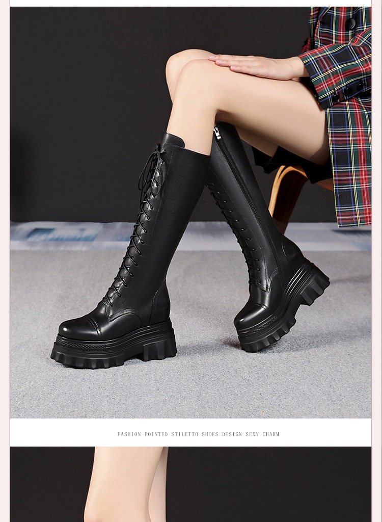 Boot Nữ Cổ Cao Đế Bánh Mì 10cm Phong Cách Anh Quốc Màu Đen, Trắng chi tiết 4