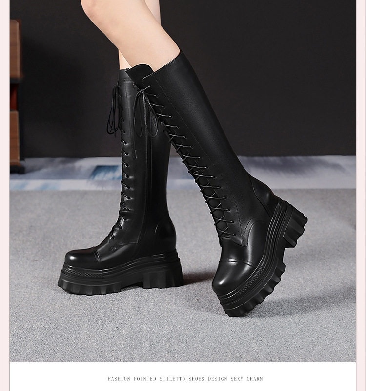 Boot Nữ Cổ Cao Đế Bánh Mì 10cm Phong Cách Anh Quốc Màu Đen, Trắng chi tiết 5
