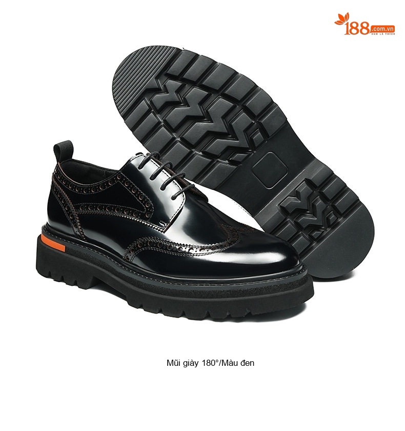 Giày Tây Buộc Dây Nam Da Bò Thật Brogue Chiều Cao Đế Khoảng 4cm Màu Đen, Đỏ Rượu chi tiết 12